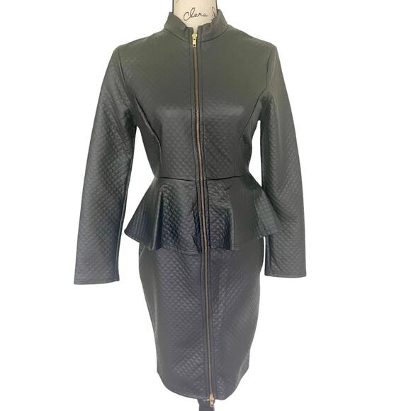 PINKLICIOUS DIAMOND QUILTED FAUX LEATHER DRESS BODYCON PEPLUM SZ S GOTH CORE - Picture 12 of 15